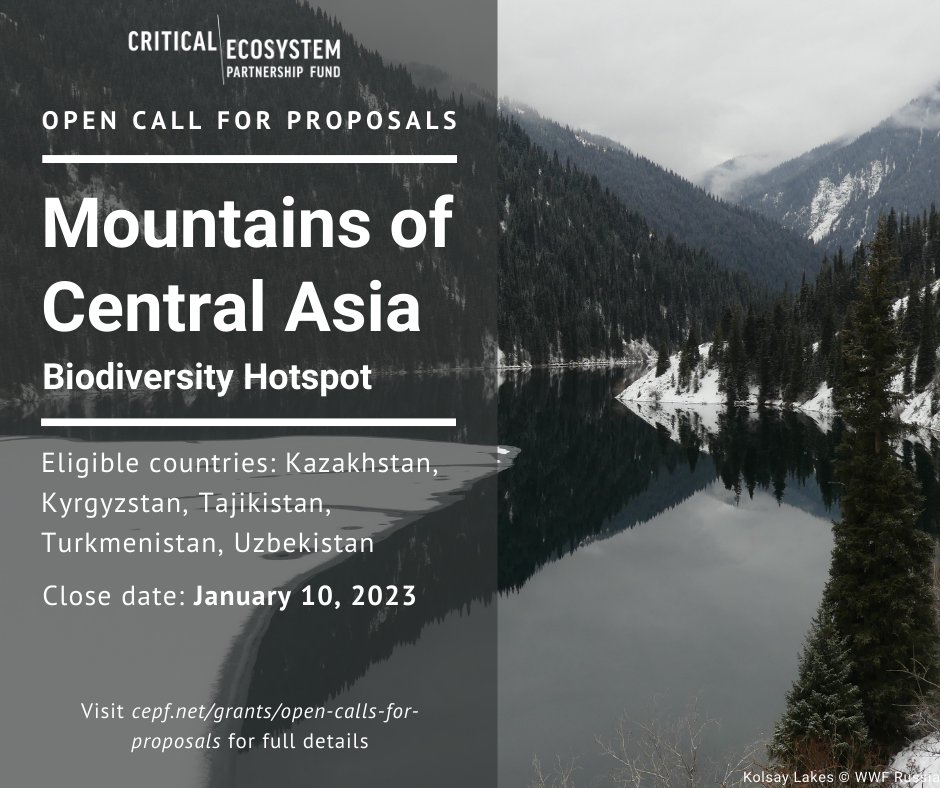 CEPF (@communitycepf) on Twitter photo #CEPF Open Call for Proposals!📣
Hotspot: Mountains of Central Asia
Eligible Countries: #Kazakhstan, #Kyrgyzstan, #Tajikistan, #Turkmenistan, #Uzbekistan
Please visit cepf.net/grants/open-ca… for detailed instructions, criteria and restrictions in the call for letters of inquiry. #CEPF Open Call for Proposals!📣
Hotspot: Mountains of Central Asia
Eligible Countries: #Kazakhstan, #Kyrgyzstan, #Tajikistan, #Turkmenistan, #Uzbekistan
Please visit cepf.net/grants/open-ca… for detailed instructions, criteria and restrictions in the call for letters of inquiry.