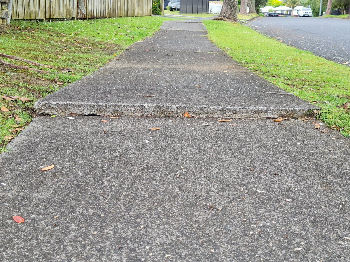 david_hopkins1's tweet image. @AklCouncil @AklTransport @GreaterAKL 
Walking needs to be safe. Footpaths need maintenance. Photo of dangerous break in footpath showing 3-4cm high trip hazard.