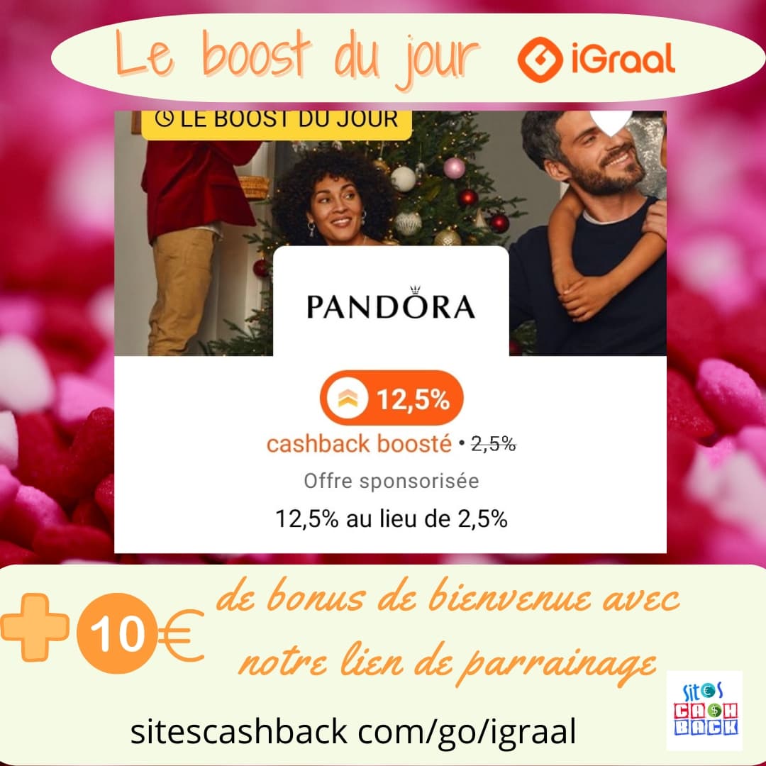 sitescashback's tweet photo. #cashbackboosté #igraal sur le site #pandora + 10€ de #bonus avec notre lien #parrainage 
https://t.co/DyKTjuobwR 
#bonplan #promo #argent #bonsplans 
#cashbackfrance #economies #noel2022 #bijoux https://t.co/al9ZkCyD6Y