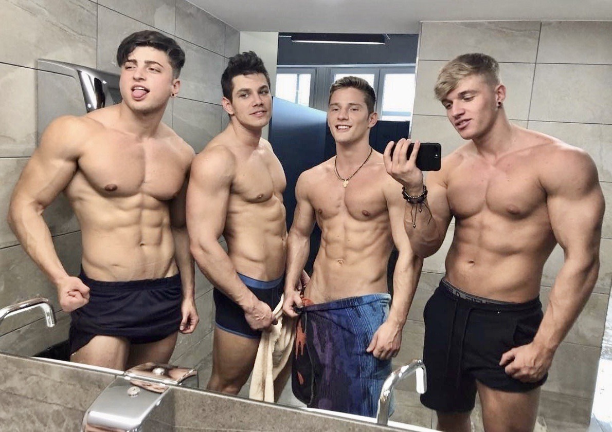 "Fuk brah we lewk so hawt"
"Hell yeh bro, so sexy~ Huhu~"
"Lewk at dese musles~"

Who are they? Oh, just the chess club. Turns out that weird jock they promised to shun had more of an effect on them than they though