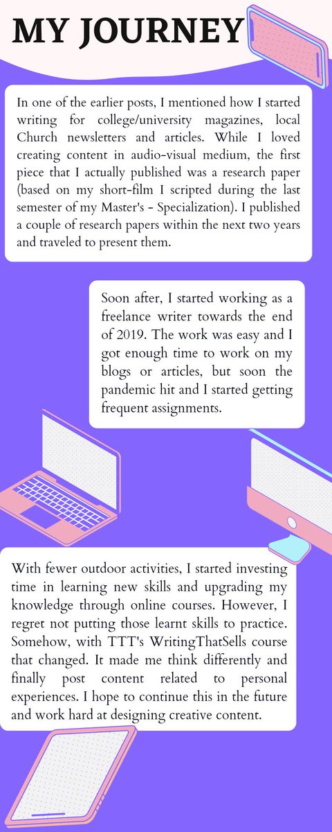 AnishaSReddy's tweet photo. My journey.

#TTT #21DayWritingChallenge #WritingThatSells #ContentWriter #ContentWriting #Day14 https://t.co/P2iuZ4PmdK