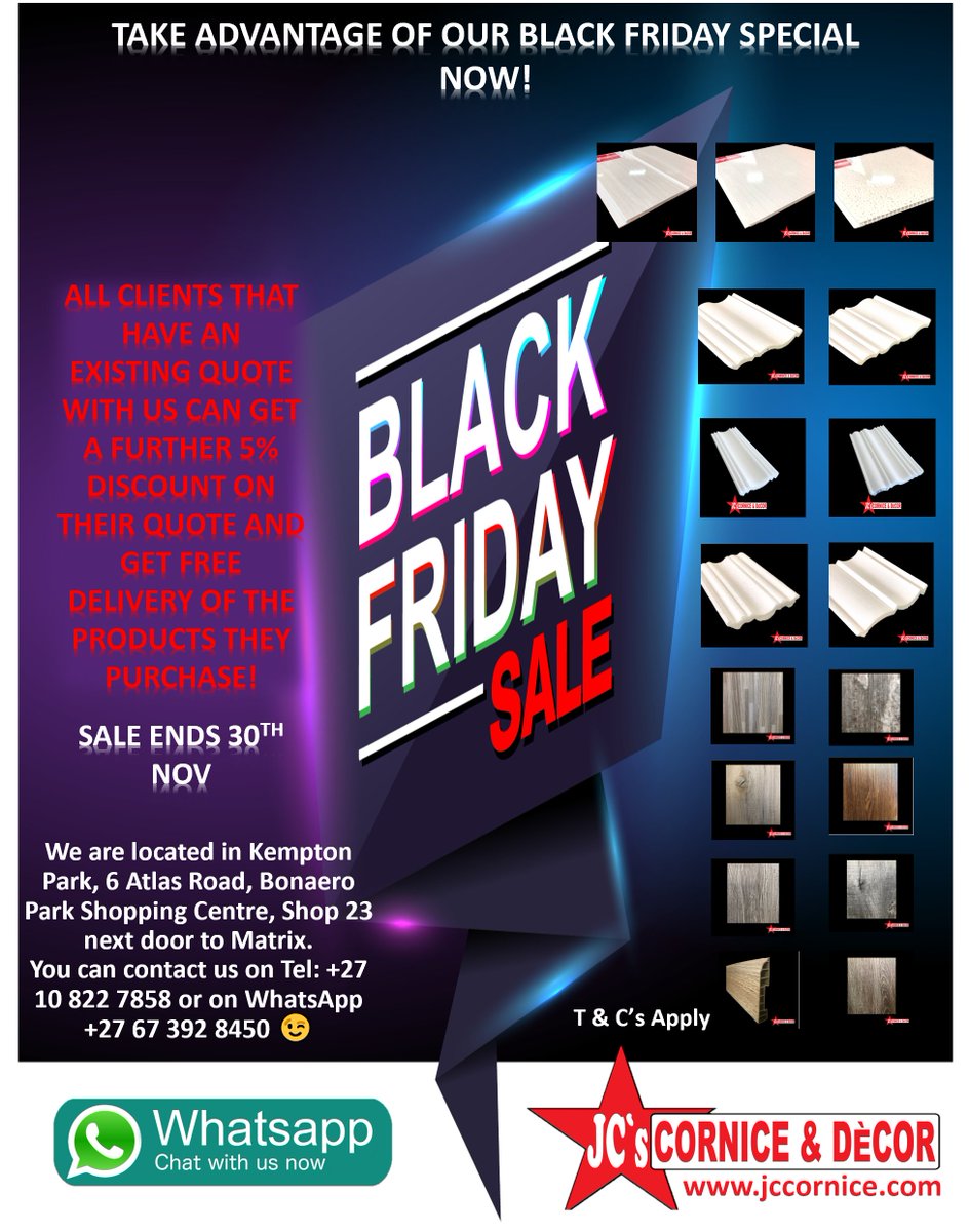 MstarProduct's tweet photo. TAKE ADVANTAGE OF OUR BLACK FRIDAY SPECIAL NOW!
ALL CLIENTS THAT HAVE AN EXISTING QUOTE WITH US CAN GET A FURTHER 5% DISCOUNT ON THEIR QUOTE AND GET FREE DELIVERY OF THE PRODUCTS THEY PURCHASE! SALE ENDS 30TH NOVEMBER 2022! 
You can contact us on WhatsApp  +27 67 392 8450 😉 https://t.co/s5EKNLaYYX