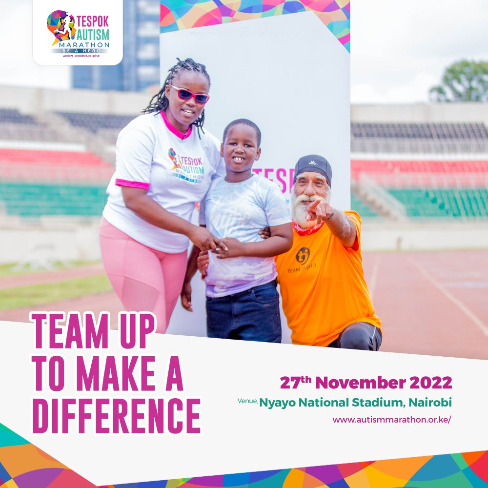 You and your friends can make a difference this November! Sign up to run in Kenya's first Autism Marathon. 

All race proceeds will go towards supporting children with Autism Spectrum Disorder. Register on autismmarathon.or.ke/registration/ for Ksh 2,000 (and Ksh 1,000 for kids).

#BeAHero