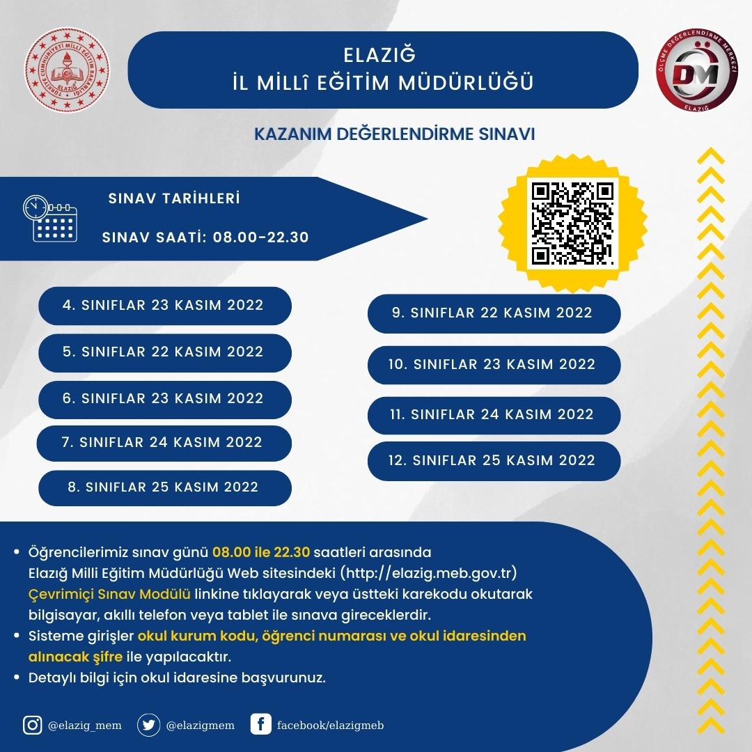 İl Milli Eğitim Müdürlüğümüzün düzenlediği çevrimiçi sınavlar yarın başlıyor. Ara tatile kadar olan konuları kapsayan sınavlara giriş için şifreler müdürlüğümüz tarafından verilecektir. <a href="/elazigmem/">Elаzığ İl Мillî Eğitim Müdürlüğü</a> @Keban_Mem