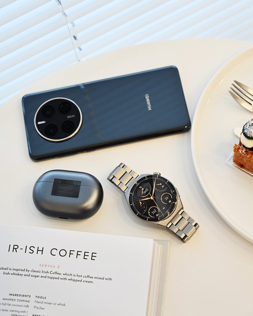 HuaweiMobile's tweet photo. A fine-tuned watch design, the #HUAWEIWatchGT3Pro is the perfect companion on a day out for some coffee and selfies.

 Pair up with the #HUAWEIFreeBudsPro2 and #HUAWEIMate50Pro polish up your look. https://t.co/5S4WTTOuDa
