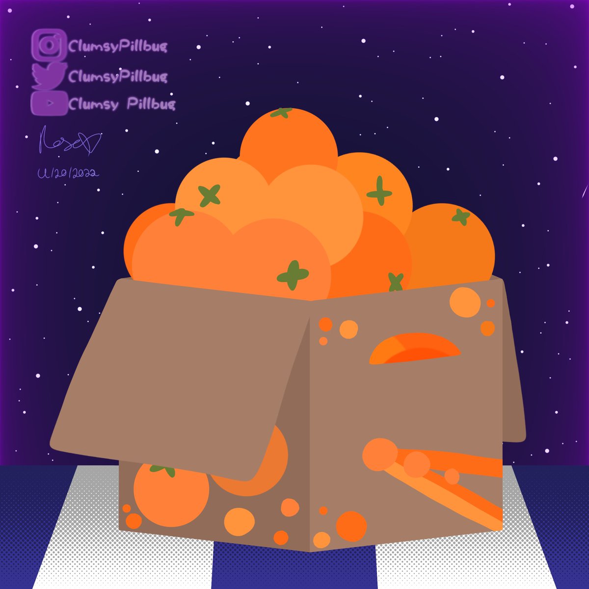 ClumsyPillbug's tweet photo. Art Challenge - Box 11-20-2022
#clumsypillbug
#orange #orangebox #box #cardboard #fruitbox #boxof #fruit #challenge #cardboardbox #digitalart #digitaldrawing #drawing #art #sky #stars #galaxy #versions #speedpaint #sketch #artchallenge https://t.co/T3lsj6KvR9