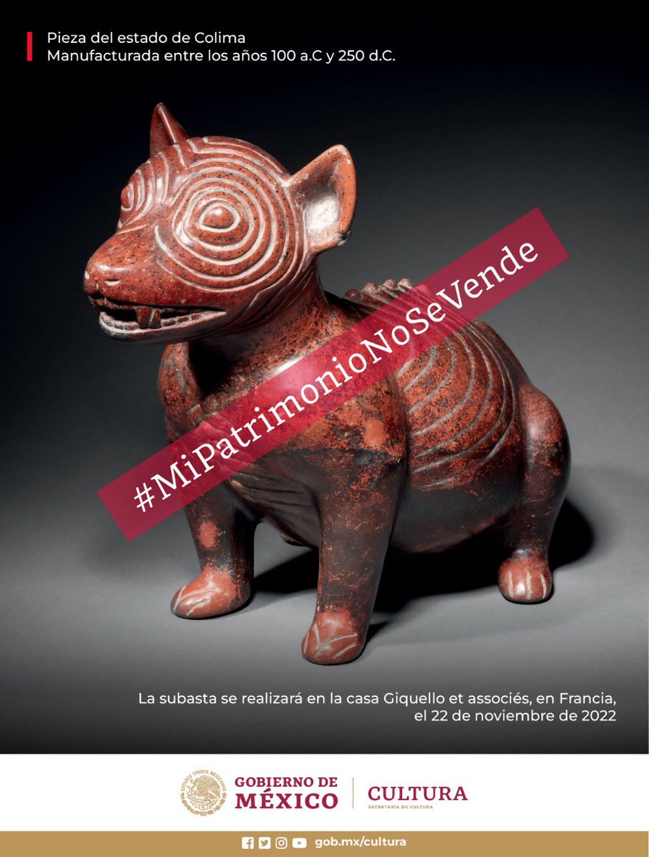 BeatrizGMuller's tweet photo. De nuevo apelamos a la sensibilidad de posibles compradores de piezas arqueológicas que seguramente fueron extraídas de manera ilegal de nuestro país. Nos oponemos a las subastas de piezas originarias de culturas de México. 

#MiPatrimonioNoSeVende https://t.co/ZZwrnBmuVz
