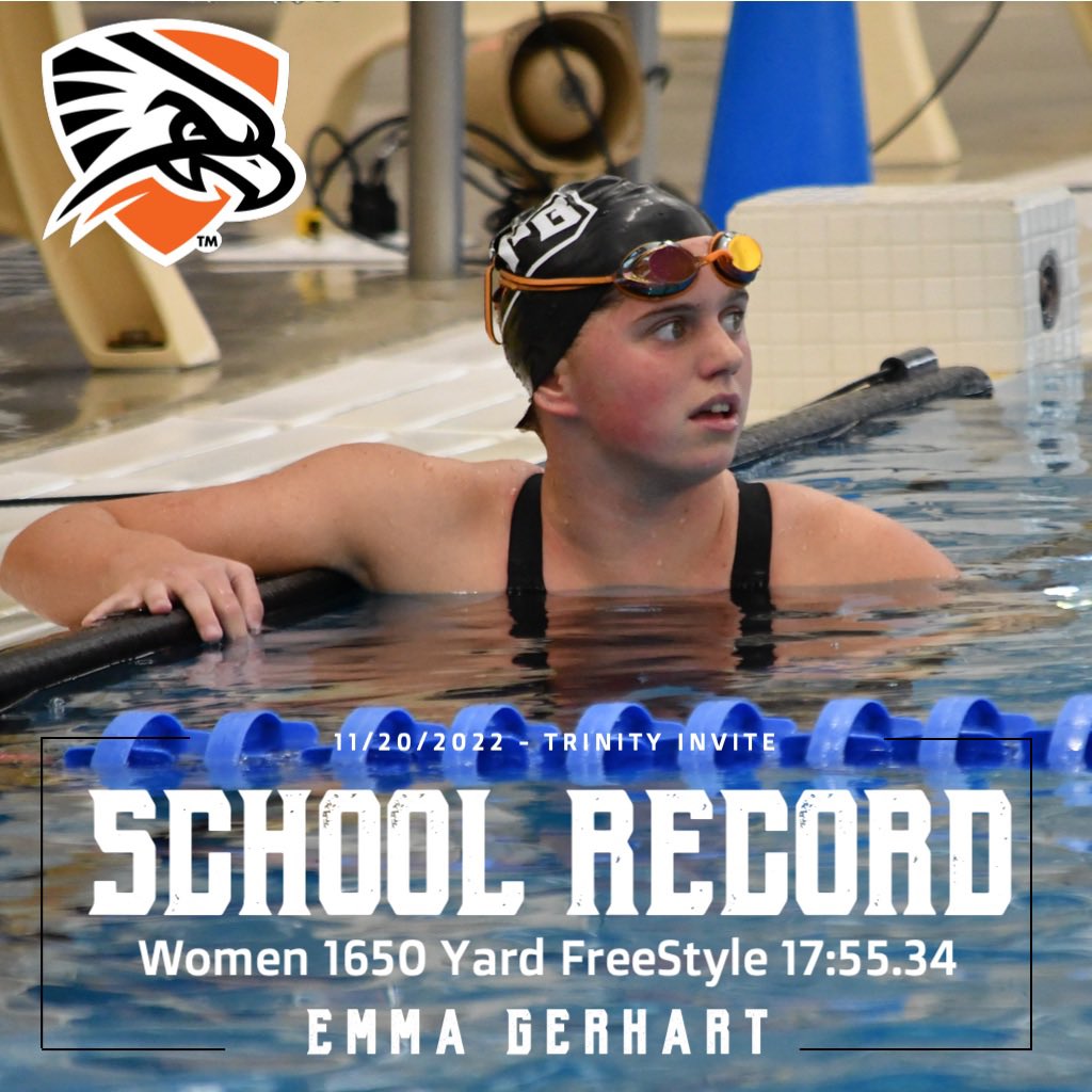UTPBSwimDive's tweet photo. 🚨NEW SCHOOL RECORD ALERT🚨

Emma Gerhart set a new school record on 11/20/2022 at the Trinity Invite for the Women’s 1650 Yard Freestyle with a time of 17:55.34.  Congratulations Emma!   #FalconPride #RMAC #EverythingElevated https://t.co/S8O1yyON8K