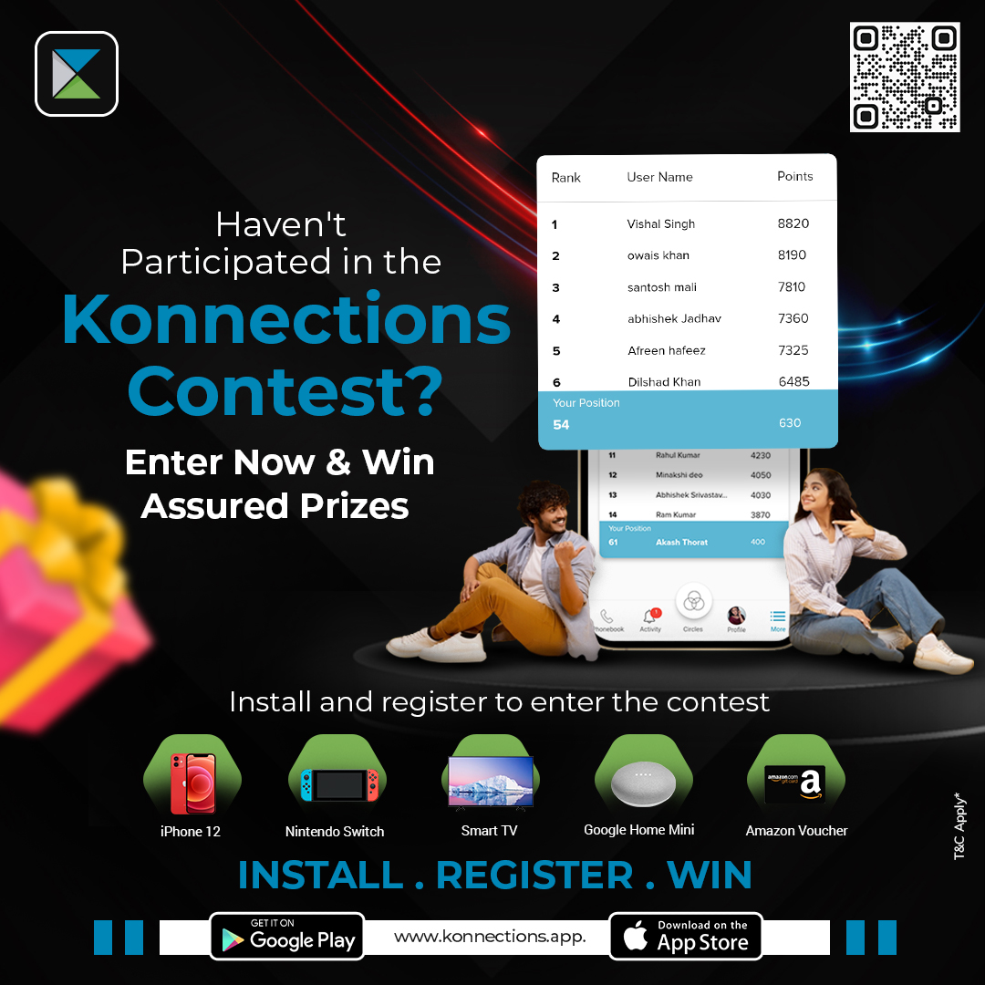 The Konnections contest isn't merely a race but fun
 The dynamic scoreboard keeps everyone on their toes.
  And people are competing wholeheartedly for the first prize
 Participatehttps://lnkd.in/euZ_vSQ4
#advancedapp #businessapp #contactmanagement #contactsupport #Konnections