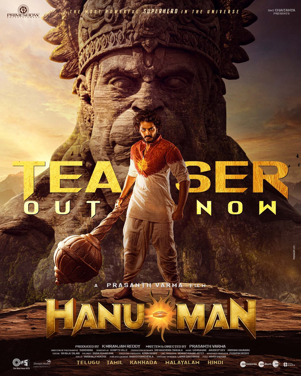 Prasanth Varma (@prasanthvarma) on Twitter photo The Ancients Shall Rise Again✊
Taking you all into a whole new surreal world of #HanuMan 💪
#HanuManTeaser OUT NOW❤️🔥
- youtu.be/AvjvZ7q2apE
🌟ing <a href="/tejasajja123/">Teja Sajja</a>
<a href="/Actor_Amritha/">Amritha</a> <a href="/Niran_Reddy/">Niranjan Reddy</a> <a href="/Chaitanyaniran/">Chaitanya Reddy</a> <a href="/Primeshowtweets/">Primeshow Entertainment</a> #PVCU
#SuperHeroHanuMan The Ancients Shall Rise Again✊
Taking you all into a whole new surreal world of #HanuMan 💪
#HanuManTeaser OUT NOW❤️🔥
- youtu.be/AvjvZ7q2apE
🌟ing <a href="/tejasajja123/">Teja Sajja</a>
<a href="/Actor_Amritha/">Amritha</a> <a href="/Niran_Reddy/">Niranjan Reddy</a> <a href="/Chaitanyaniran/">Chaitanya Reddy</a> <a href="/Primeshowtweets/">Primeshow Entertainment</a> #PVCU
#SuperHeroHanuMan