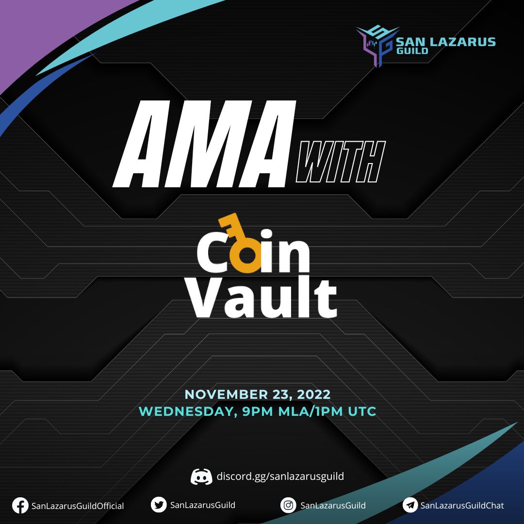 SanLazarusGuild's tweet photo. 📌Tune in on November 23rd, 2022 9PM MLA/1PM UTC at our official discord server 👉https://t.co/ZzS8wRSWQE for an AMA Session with @CoinvaultPH.

#SanLazarusGuild #SLG #letsbridge
#CoinVaultPH #AMA
"The Future Belongs to the Fast!" https://t.co/iWZuWkYMVe