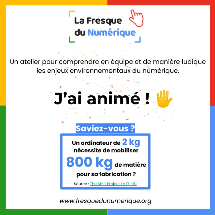 Ça y est, j’ai animé ma première Fresque du Numérique !🙏🏽 Merci <a href="/Niji_Digital/">Niji_Digital</a> de me permettre de faire cette formation.
Inscrivez-vous sur : fresquedunumerique.org

#fresquedunumerique #numeriqueresponsable #sobnum #numeriqueplusresponsable #sensibilisation #impactnumerique
