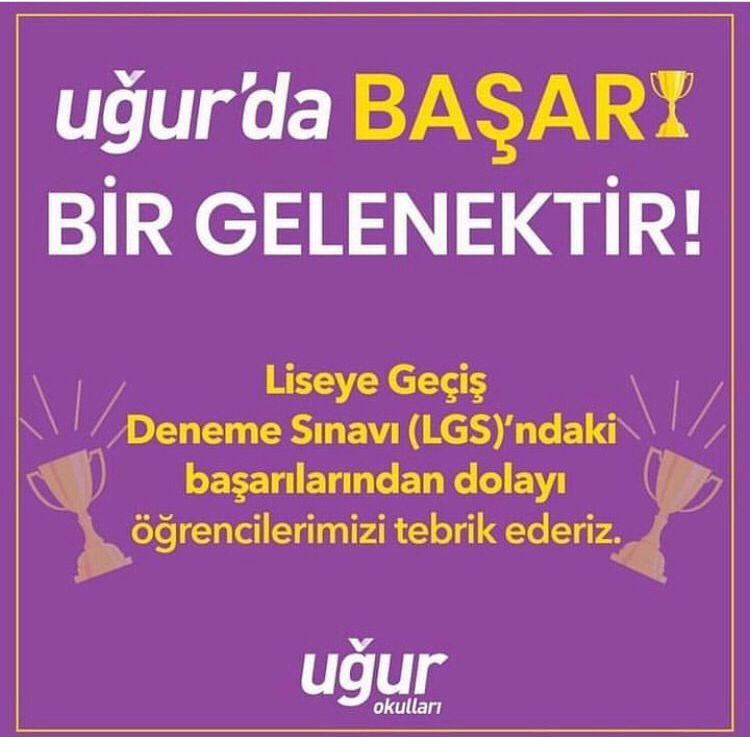 8.Sınıf öğrencilerimizle gerçekleştirdiğimiz LGS-9 deneme sınavında Türkiye Genelinde;
🏅Serra Çok 49. 
🏅Arda Yazıcı 66. Olmuştur.
Öğrencilerimizi tebrik eder,başarılarının devamını dileriz.
<a href="/nilcicek/">Nil Çiçek</a> <a href="/ardaergez/">Arda ERGEZ</a> <a href="/AdilAkurt/">Adil Kurt</a> <a href="/ErhanKirbac/">Erhan KIRBAÇ</a> <a href="/MehtapKbdy/">Mehtap Kabadayı</a> <a href="/UgurOkullari/">Uğur Okulları</a>