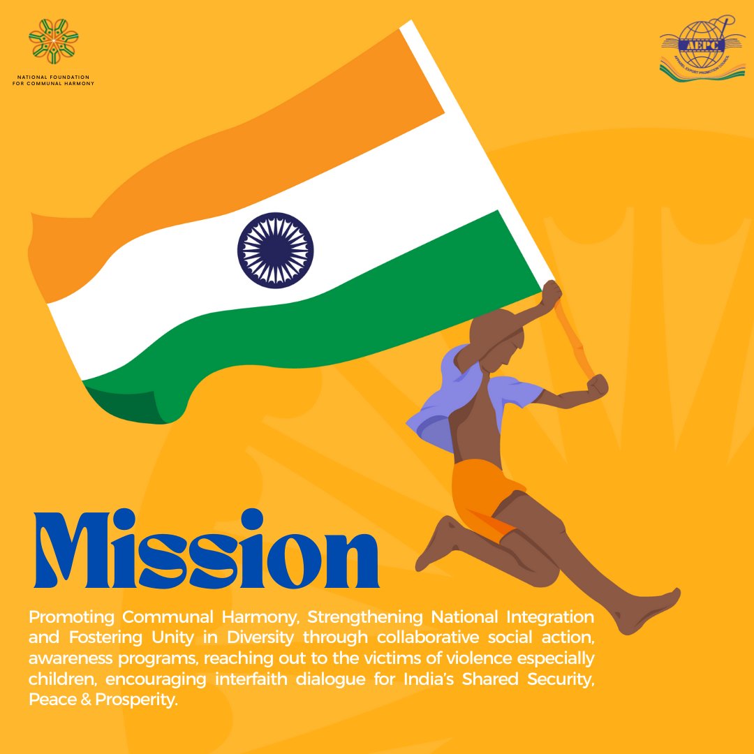 aepcindia's tweet photo. AEPC and NFCH (National Foundation for Communal Harmony) celebrates communal harmony week.
Mission behind celebrating  communal harmony week.
.
@TexMinIndia @PiyushGoyal @HMOIndia 
#AEPC #NFCH #CommunalHarmonyWeek #peace #harmony #FlagDay https://t.co/xUnCoMjAoZ