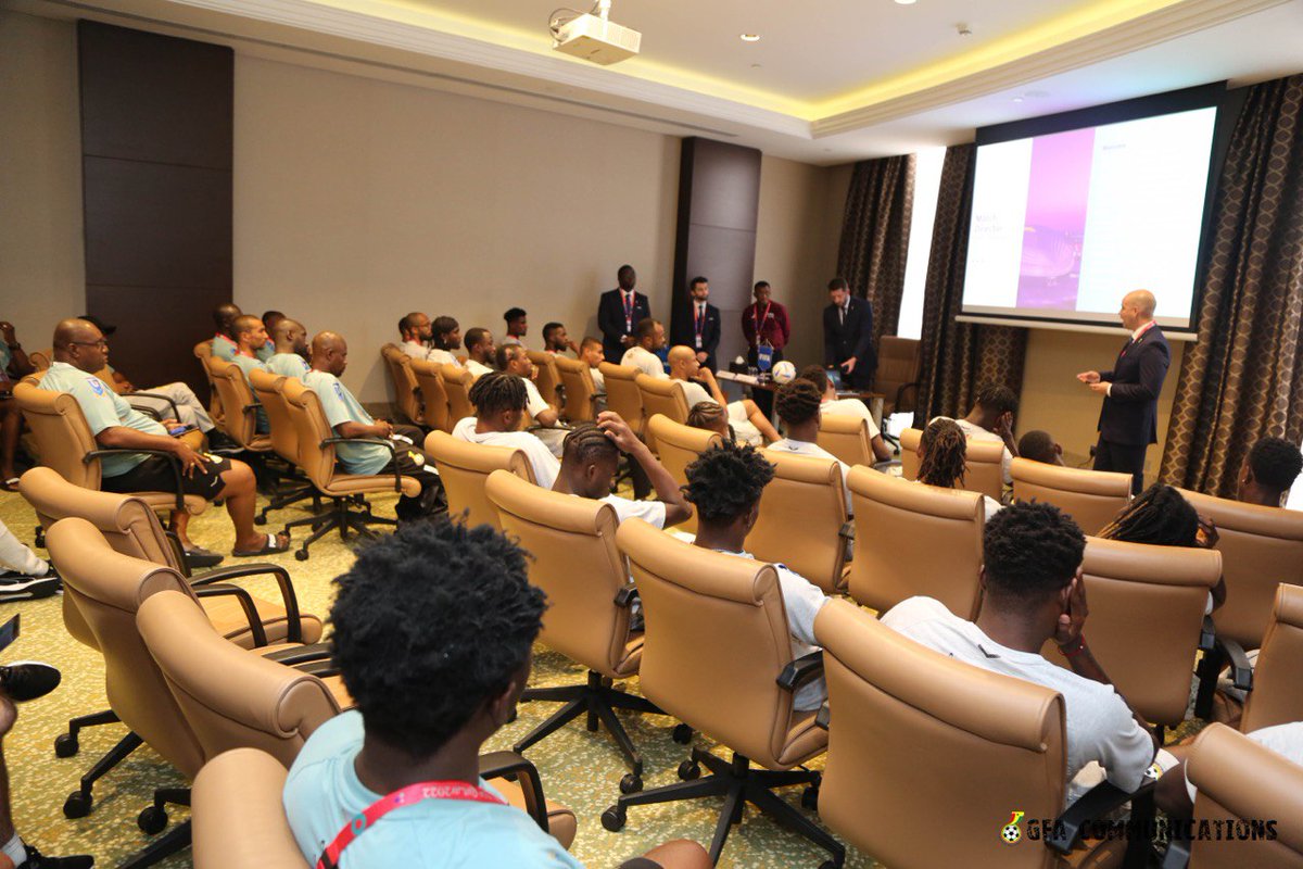 GhanaBlackstars's tweet photo. FIFA Team meeting with the Black Stars - Players and Team officials were taken through the Rules and Regulations of the Competition

#BlackStars | #FIFAWorldCup | #TeamGhana | #Qatar2022 https://t.co/vm6DO37abu
