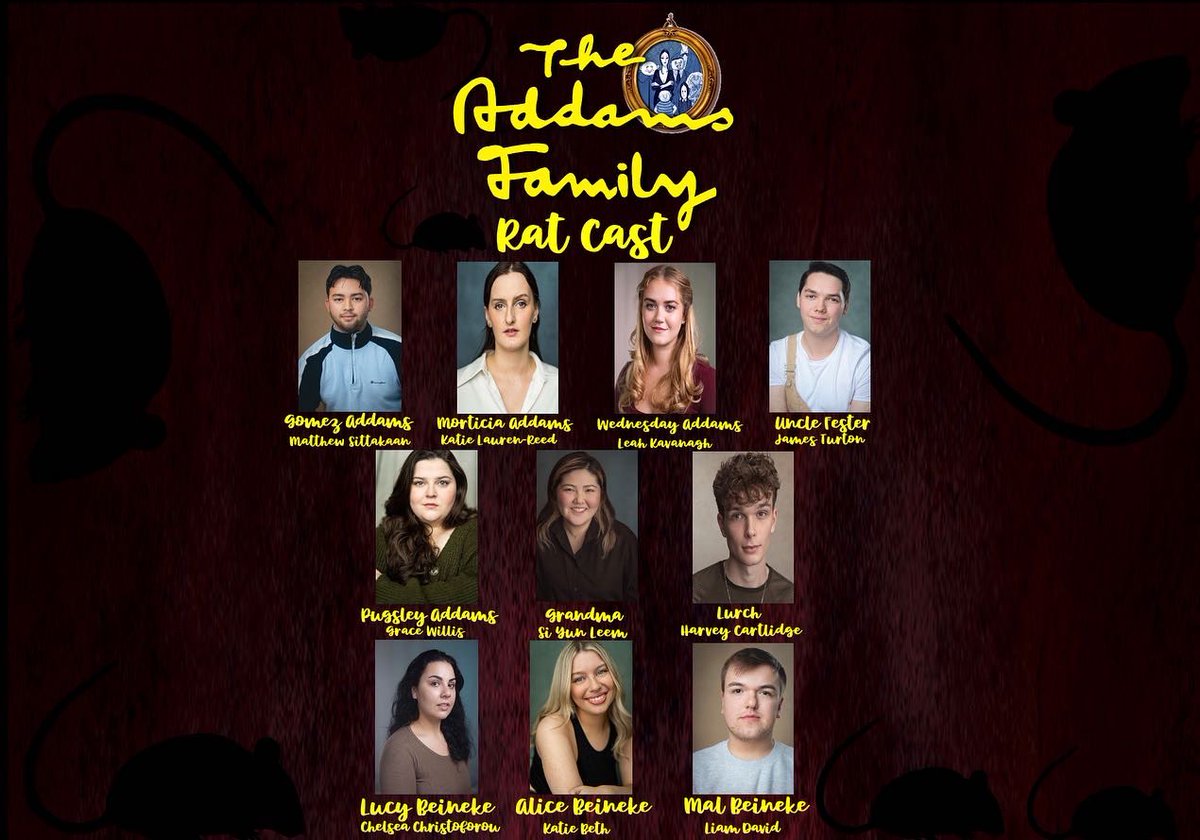 lcmmt_2023's tweet photo. The addams family 🫰🫰

Our Rat cast 🐀 
Performing Friday 2nd and Saturday 3rd at 7:30 pm

Tickets will be released shortly! https://t.co/br625n5UXj