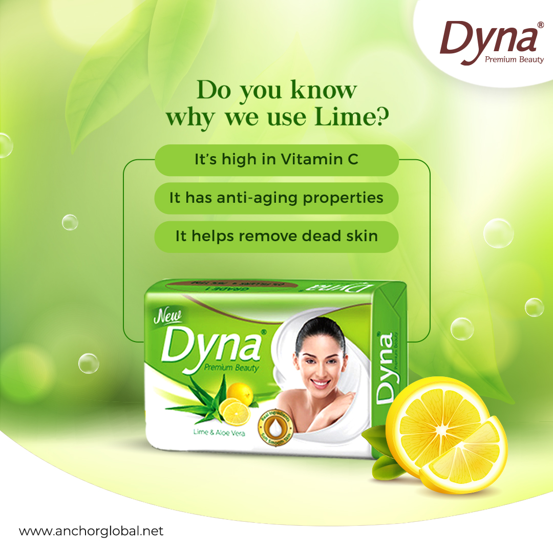 Your skin will get a refreshing makeover with the goodness of Lime & Aloe Vera. Get the freshness of natural ingredients with the Dyna Premium Beauty Soaps.

#DynaPremiumBeauty #DynaCare #Beauty #freshlook #LimeAndAloeVera #RoseAndMilk #glowingskin #DynaFacts #SkinFacts