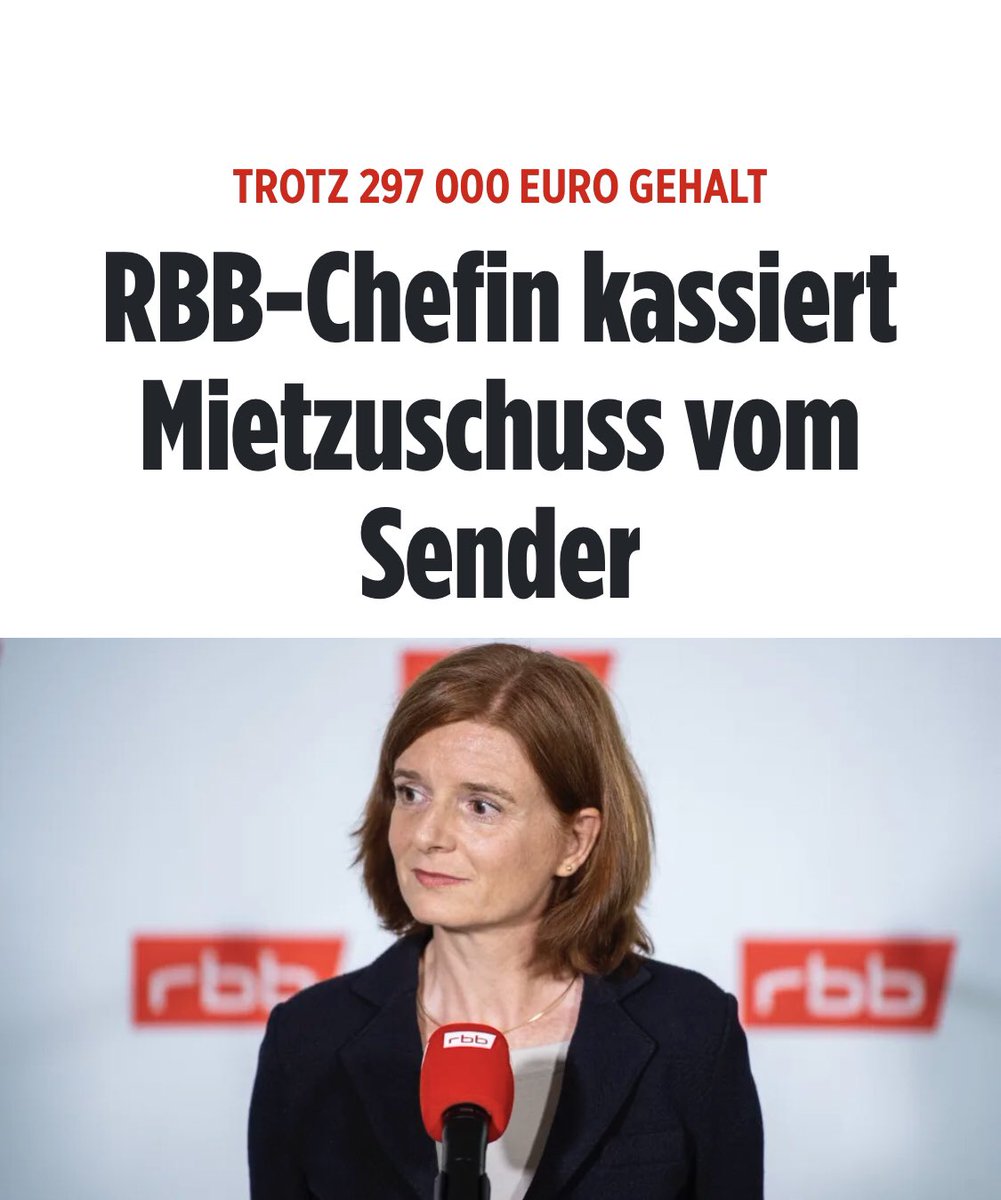 „Die neue Intendantin Katrin Vernau drückt dem RBB einen harten Sparkurs auf. Aber für ihre Berliner Zweitwohnung lässt sie sich 1000 Euro pro Monat bezahlen“

ALTER😂