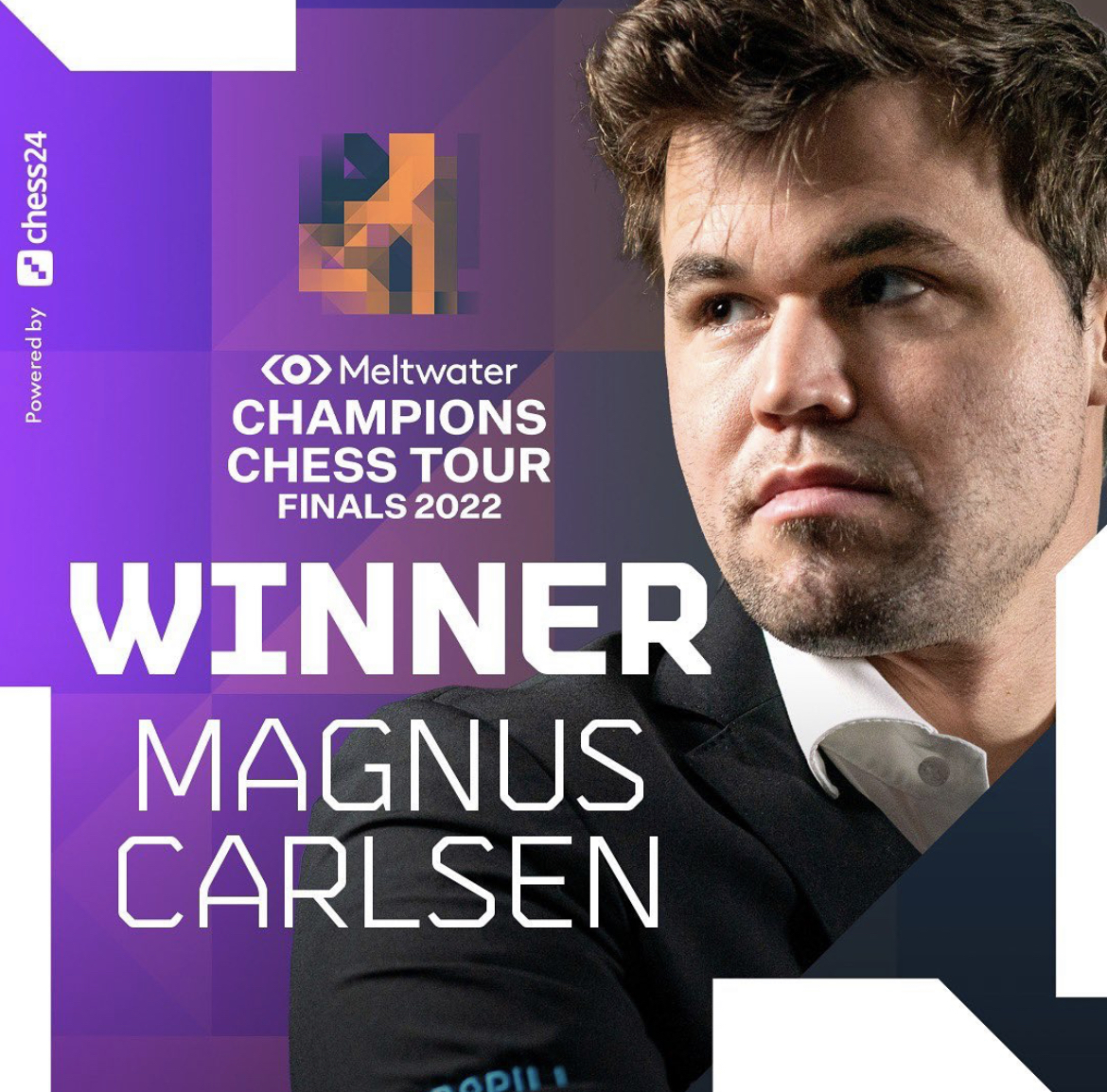 FIDE_chess's tweet photo. The second Meltwater Champions Chess Tour has concluded, with World Champion @MagnusCarlsen the overall winner! Magnus added to his tally the trophy of the last event, held in a hybrid format in San Francisco from 14-20 November.

📷: @championschesstour https://t.co/IBHznwsZgF