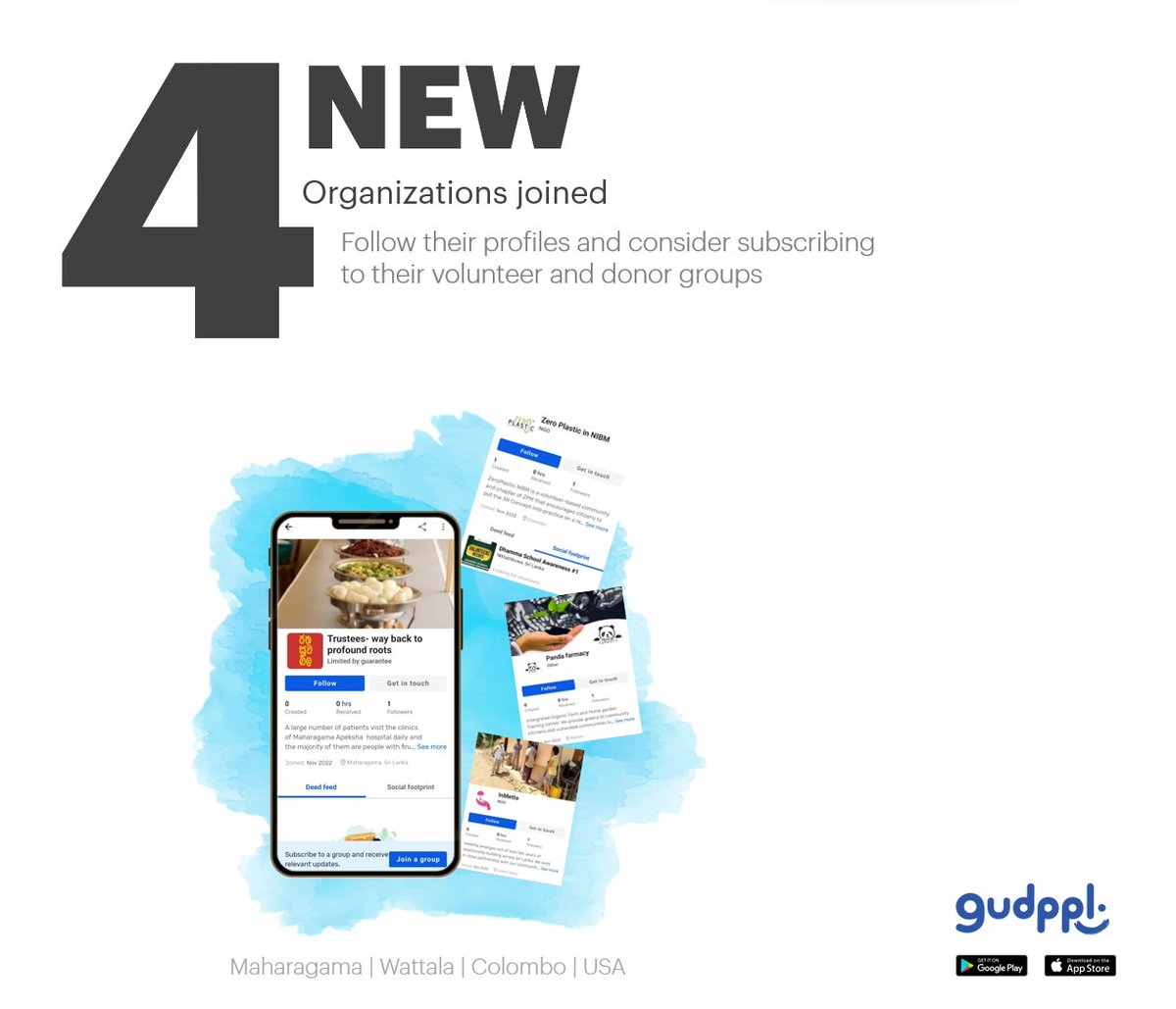 Welcome to gudppl social network - where people connect to turn awareness in to action.

Join Sri Lanka's first &amp; only social network dedicated for community service - gudppl.com or download the app today.
(A volunteer/donor management platform &amp; a social network)