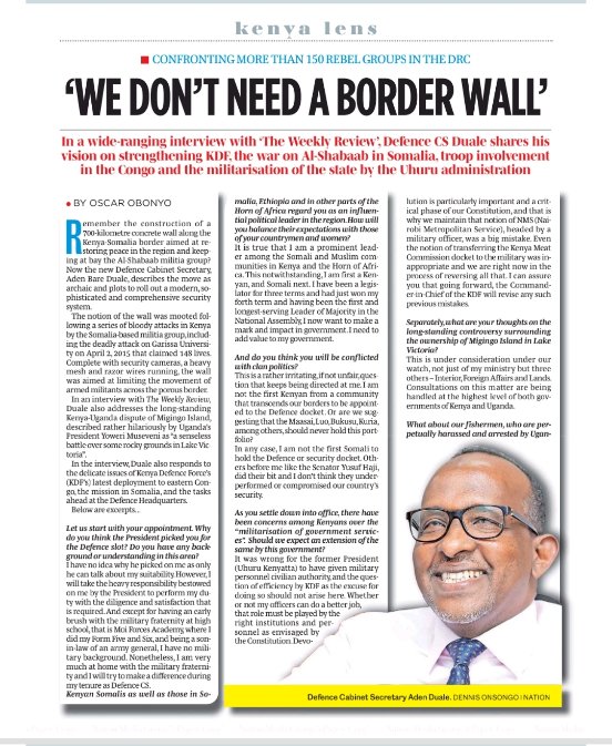 TariqKwame's tweet photo. BREAKING NEWS:

KENYA TO SUPPORT SOMALIA IN PEACE EFFORTS.

Kenya's Defense Minister Aden Duale has retaliated Kenya's support of Somalia Peace efforts. 

In an interview with Weekly Review, Duale, a Kenyan Somali,said Kenya will not interfere with internal affairs in Somalia. https://t.co/z0wNR3DlMp