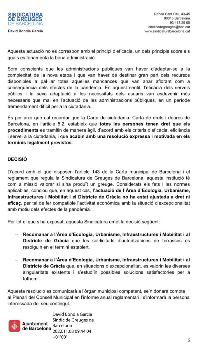 SOHOGRACIA's tweet photo. El Sindic de Greuges ens dona la rao amb les “terrasses Covid”@Bcn_Gracia no va actuar de bona fe amb nosaltres ni ajustat a dret eficaç. Ara tenim mes del 70% de denegacions. Ho denunciem altre cop. https://t.co/M7FhY3uC9J
