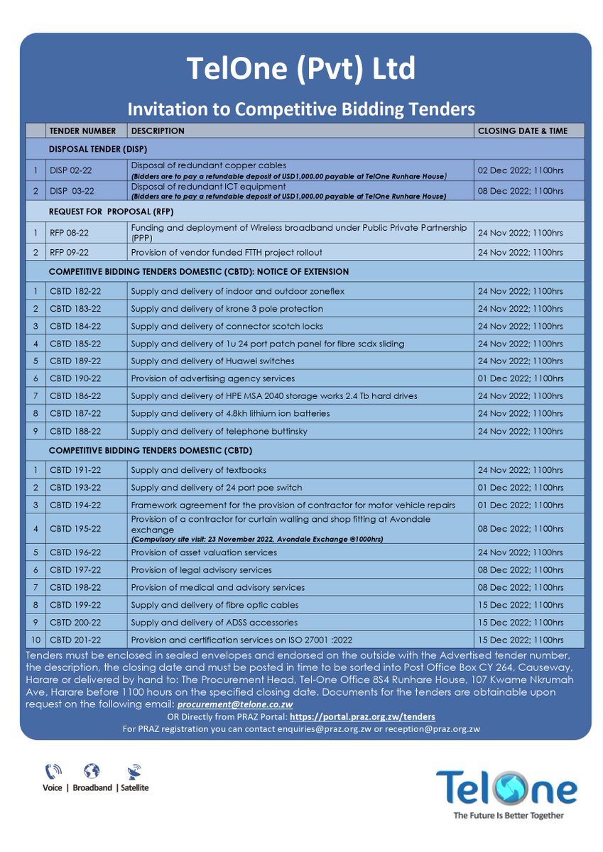 Tel·One on Twitter "Invitation to Competitive Bidding Tenders. Visit