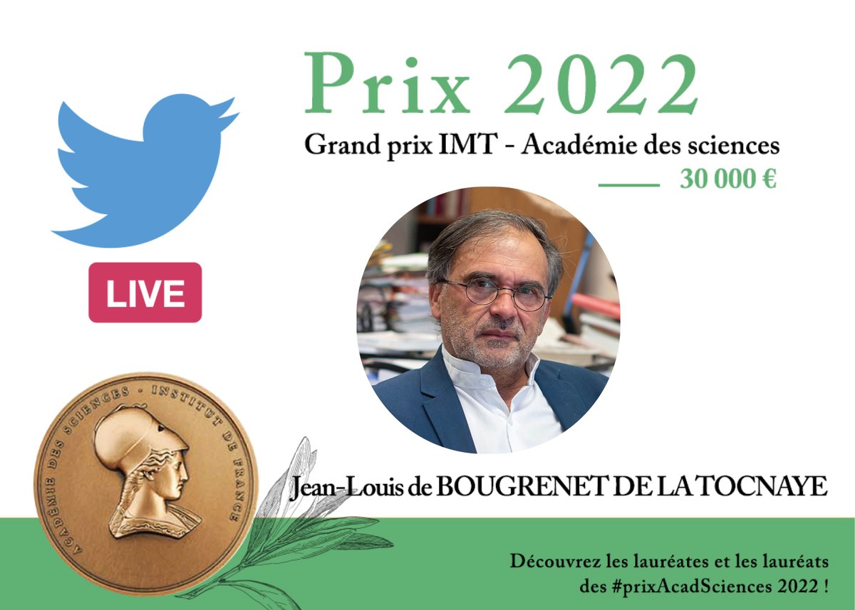 🏆 Retrouvez le #PrixAcadSciences en #Live Tweet depuis le compte @acadsciences demain à 15h.
Le grand prix IMT-Académie des #sciences sera remis à Jean-Louis de Bougrenet de la Tocnaye, resp. du dépt. optique #IMTAtlantique 👏