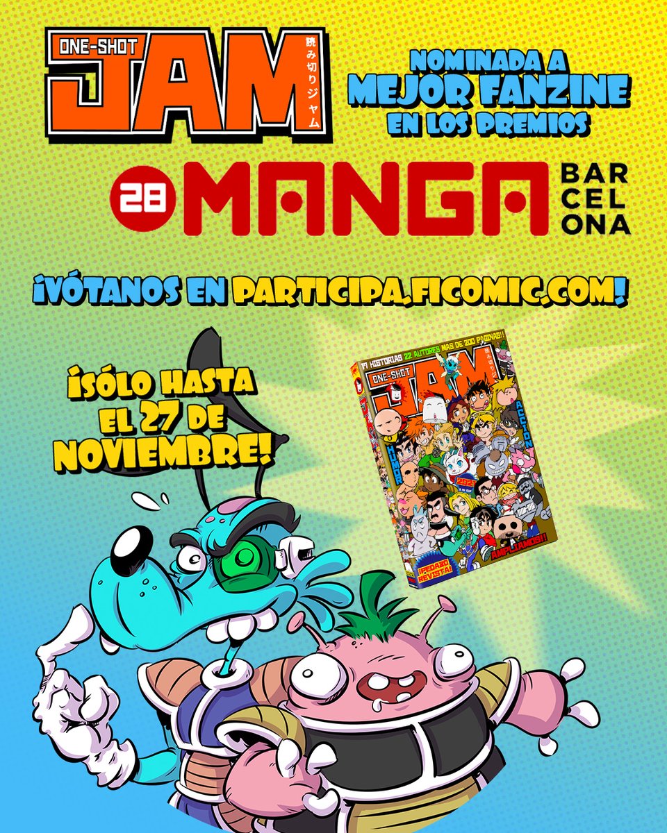 quimtuk's tweet image. Pos sa quedao buena mañana para daros la turra con que la @OneshotJam 2021 ha sido nominada a MEJOR FANZINE en los premios @MANGAbcn... ¡Votad por nosotros antes del domingo y @Rockmedia_bcn podrá comer caliente estas navidades! (Bueno no, el premio es simbólico, no se cobra)