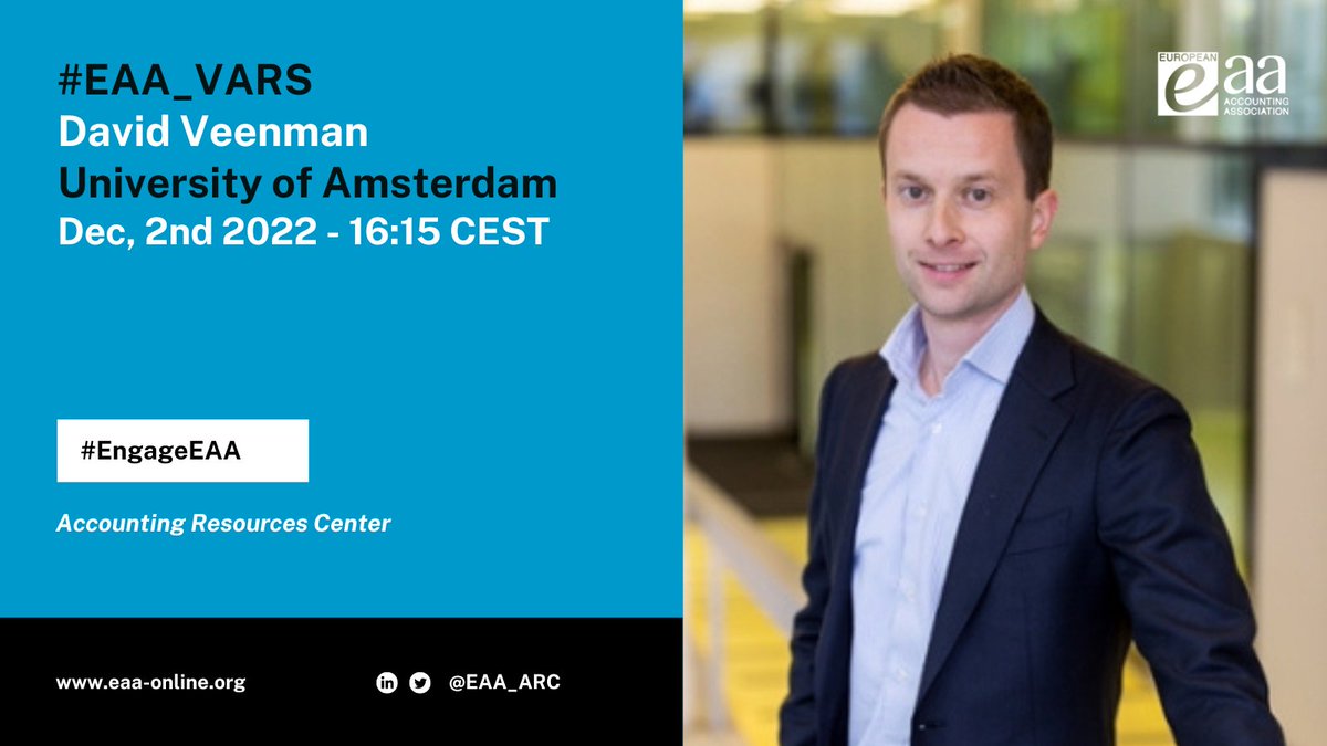 #EAA_VARS will host David Veenman (University of Amsterdam) on 2 December.

“Outliers and Robust Inference in Archival Accounting Research,” co-authored with Prof. Joachim Gassen

The seminar will start at 4.15pm Brussels time

More info: eaa-online.org/events/vars-wi…
#EngageEAA