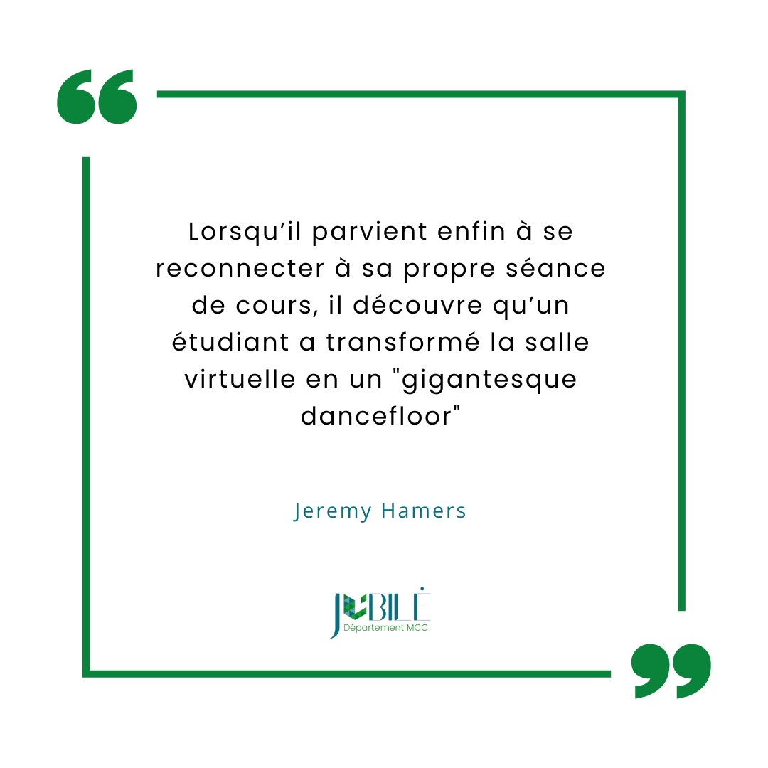 En période de confinement, M. Hamers dispense son cours de Cinéma et vidéo documentaires par visioconférence. Durant une de ses séances, il est soudain éjecté de sa session mais ne s'en rend pas immédiatement compte... 
Une anecdote à retrouver sur Instagram et Facebook !