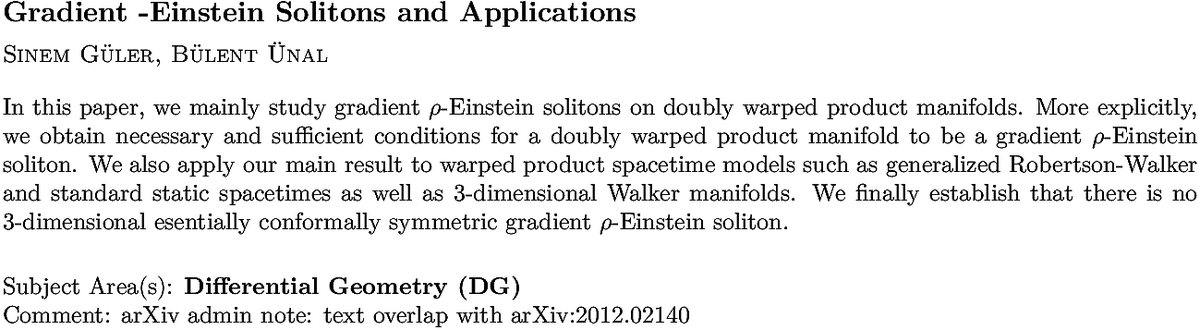 arxiv.org/abs/2211.09868…
S Güler, B Ünal
Gradient $ρ$-Einstein Solitons and Applications