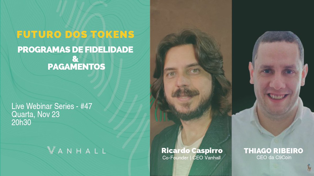 Junte-se a nós(<a href="/ricardocaspirro/">Ricardo Caspirro</a> e Thiago Ribeiro) na 4f(23/11), um bate papo como a tokenização pode ajudar na construção de programas de fidelidade.
Ytube: bit.ly/3AxQfBg
#vanhall #stablecoins #tokens