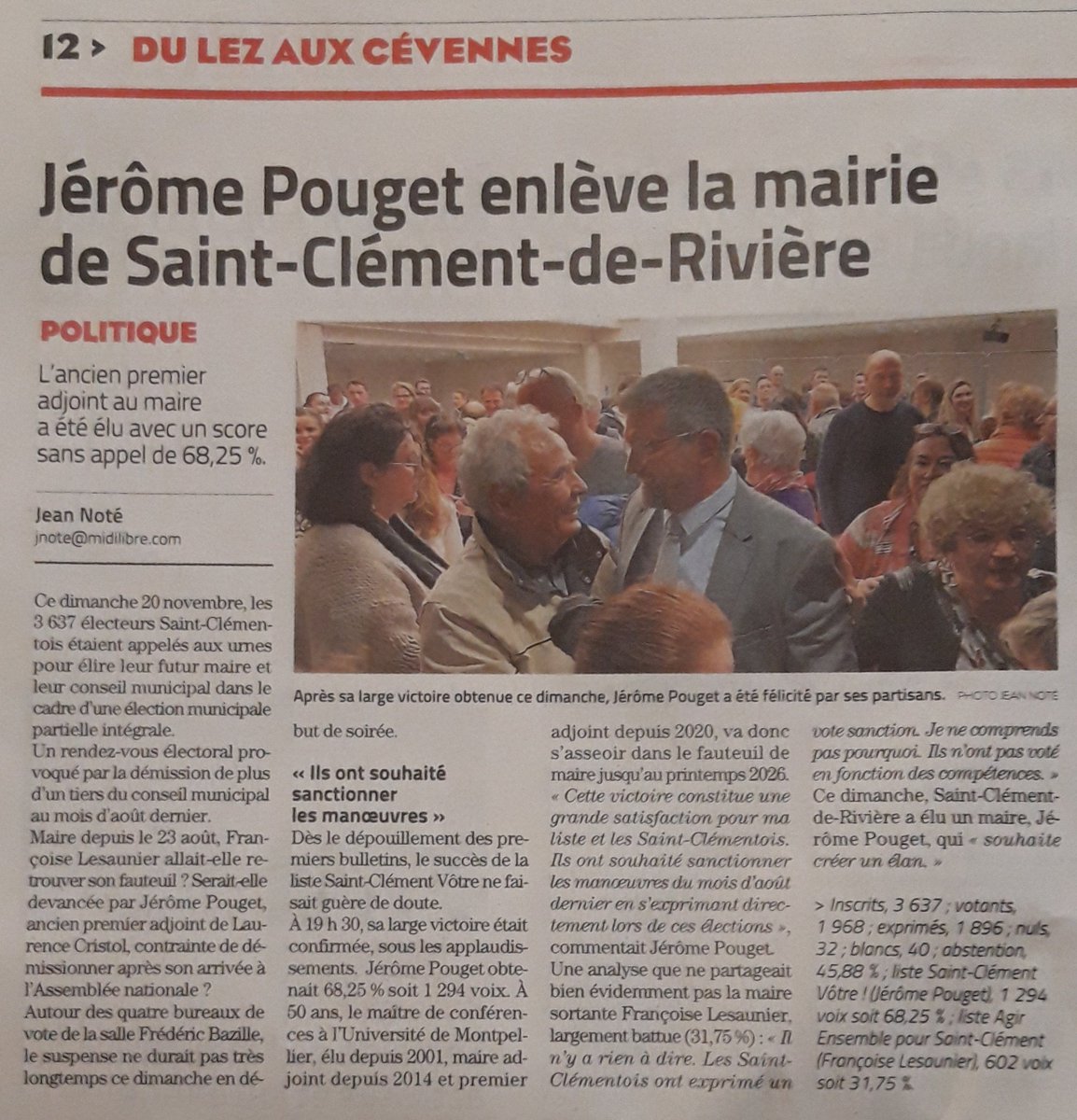 68% ! Un score qui nous honore ! Merci à vous tous ! Article de ce matin du <a href="/Midilibre/">Midi Libre</a>