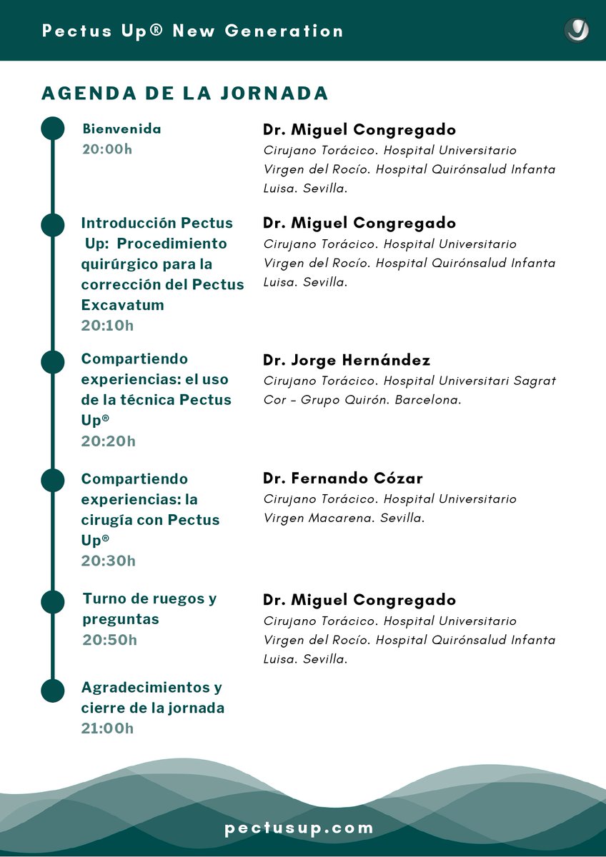 El 23 de noviembre a las 20 horas te esperamos en el webinar Pectus Up New Generation para cirujanos especializados en pared torácica. Una formación de la <a href="/SECTtoracica/">SECT</a> patrocinada por <a href="/VenturaMedTech/">Ventura Medical Technologies</a> 
Programa: ow.ly/MCzs50LzEXP
Inscripciones: ow.ly/OXMe50LzEXM
