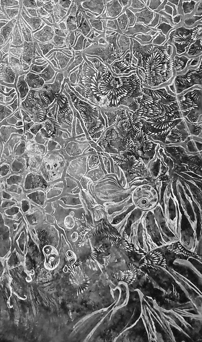 新作経過モノクロver
実物は極彩で 本人が眼をやられそう。

#MinaAkagiArt
#白墨彫画
#赤城美奈 