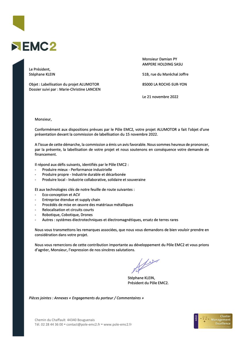 Le projet #Alumotor porté par <a href="/BIM_Groupe/">BIM Groupe</a> en collaboration avec <a href="/lizia_fr/">LIZIA</a>  et le <a href="/CNRS/">CNRS 🌍</a> labellisé par le @polemc2  ! Merci pour votre confiance 🙏
#Relocalisation 🇫🇷🔙🏭 #MadeinFrance #Robotique 🤖 #Motors #ElectricalEngineering ⚡️