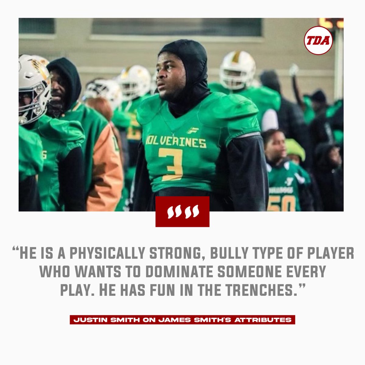 TDAlabamaMag's tweet photo. Justin Smith loves what he sees from 5 ⭐ James Smith after observing him on the recruiting trail. https://t.co/poxzkvGuES