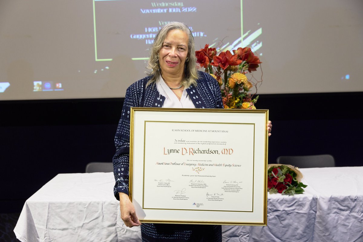 On November 16th, 2022, the Icahn School of Medicine at Mount Sinai awarded Dr. Lynne Richardson an Endowed Professorship.  Dr. Richardson has dedicated a career to practicing emergency medicine and advancing research on access to care and healthcare disparities.
