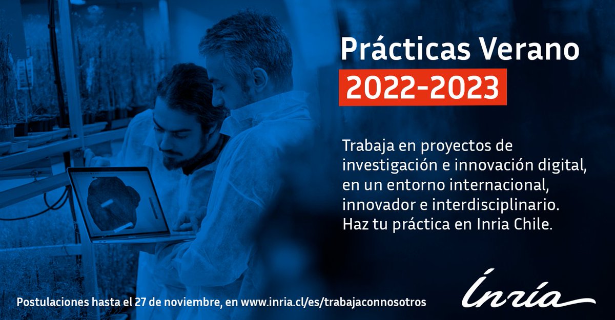 ¿Planes para el #verano🌞🏖️? 

Si estudias #ingenieríacivil en #informática, #eléctrica, #industrial u otra afín; #matemáticas o #diseño y tienes que hacer tu #prácticaprofesional, ven a trabajar a <a href="/inria_chile/">Inria Chile</a> junto a investigadores e ingenieros líderes en #ciencias digitales.