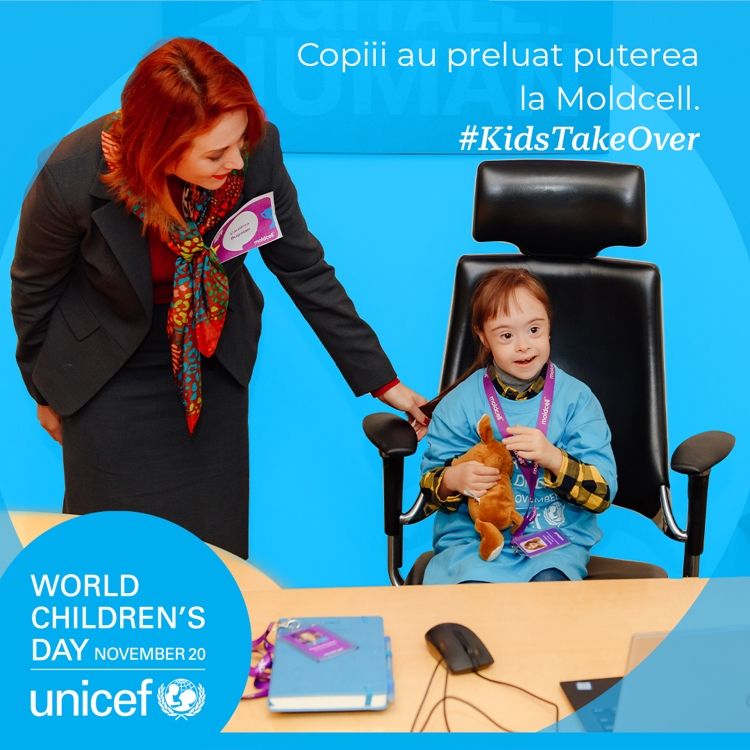 UNICEFMoldova's tweet photo. #Children can go where they want, and we must allow them to #dream and #speak. Since digitization means everyone's present and future, on #WorldChildrensDay, children took over the role of directors of Moldcell, a digital telecommunications operator from Moldova. https://t.co/6a0buTUmfo