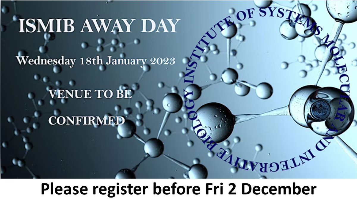 Inst of Systems, Molecular & Integrative Biology (@livuniismib) on Twitter photo 📢We look forward to welcoming you all to the <a href="/LivUniISMIB/">Inst of Systems, Molecular & Integrative Biology</a> #AwayDay on 18 Jan "23
The AwayDay is an event for all <a href="/livuniISMIB/">Inst of Systems, Molecular & Integrative Biology</a> #Academic, #professionalservices, #researchers, #PDRA's #PGRstudents - all are warmly invited to come along!
Book 👉 bit.ly/3XmvH8I 📢We look forward to welcoming you all to the <a href="/LivUniISMIB/">Inst of Systems, Molecular & Integrative Biology</a> #AwayDay on 18 Jan "23
The AwayDay is an event for all <a href="/livuniISMIB/">Inst of Systems, Molecular & Integrative Biology</a> #Academic, #professionalservices, #researchers, #PDRA's #PGRstudents - all are warmly invited to come along!
Book 👉 bit.ly/3XmvH8I