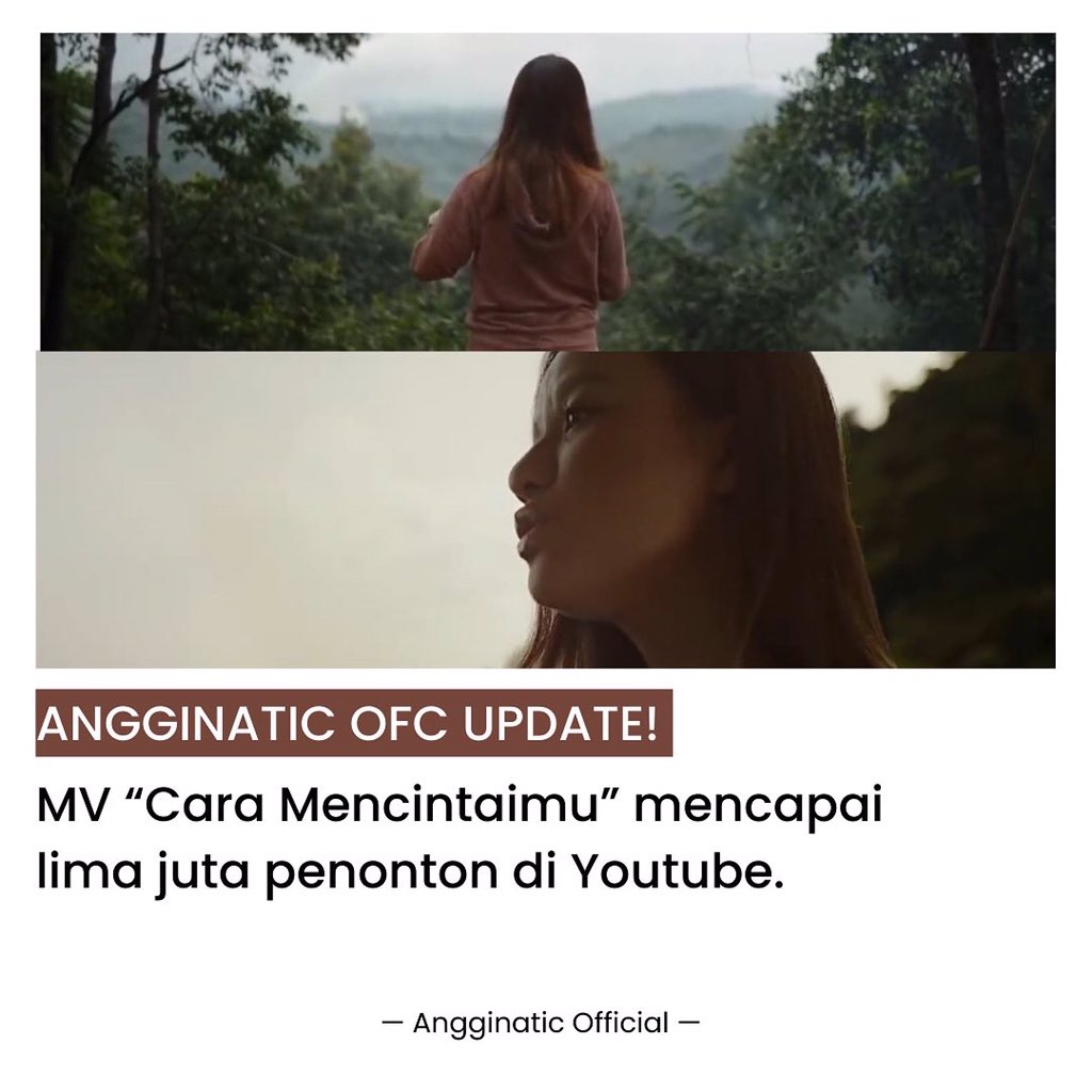 AngginaticOfc's tweet photo. Congrats, guys! MV Cara Mencintaimu sudah mencapai lima juta penonton.

apa harapanmu untuk Cara Mencintaimu di lima juta penonton ini?
•••
#AngginaticOfficial #AnggiMarito #CaraMencintaimu #CaraMencintaimuAnggiMarito https://t.co/12SAhNkxyu