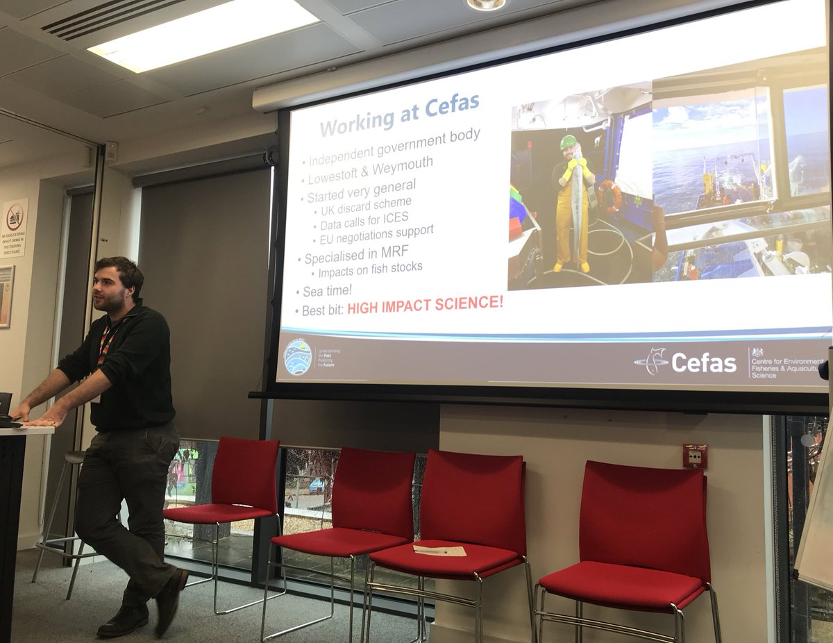 Delighted to have our joint <a href="/CefasGovUK/">Cefas</a> &amp; <a href="/BristolUni/">University of Bristol</a> PhD student <a href="/ZachRadford/">Zachary Radford</a> joining us for the <a href="/BristolBioSci/">University of Bristol Biological Sciences</a> Round Table talks. Great working alongside fisheries scientists to develop new Bayesian methods for scaling up Marine Recreational Fishing surveys to guide management.