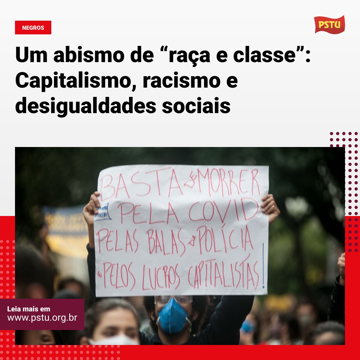 flaviapstu's tweet photo. IMPERDÍVEL! O @pstu lança uma série de três artigos para discutir o relatório do IBGE “Desigualdades sociais por cor ou raça no Brasil”, publicado dia 11 de novembro. No 1º, o objetivo é discutir porque só há uma resposta possível diante destes números: uma luta de raça e classe. https://t.co/9wSpHhL5CQ