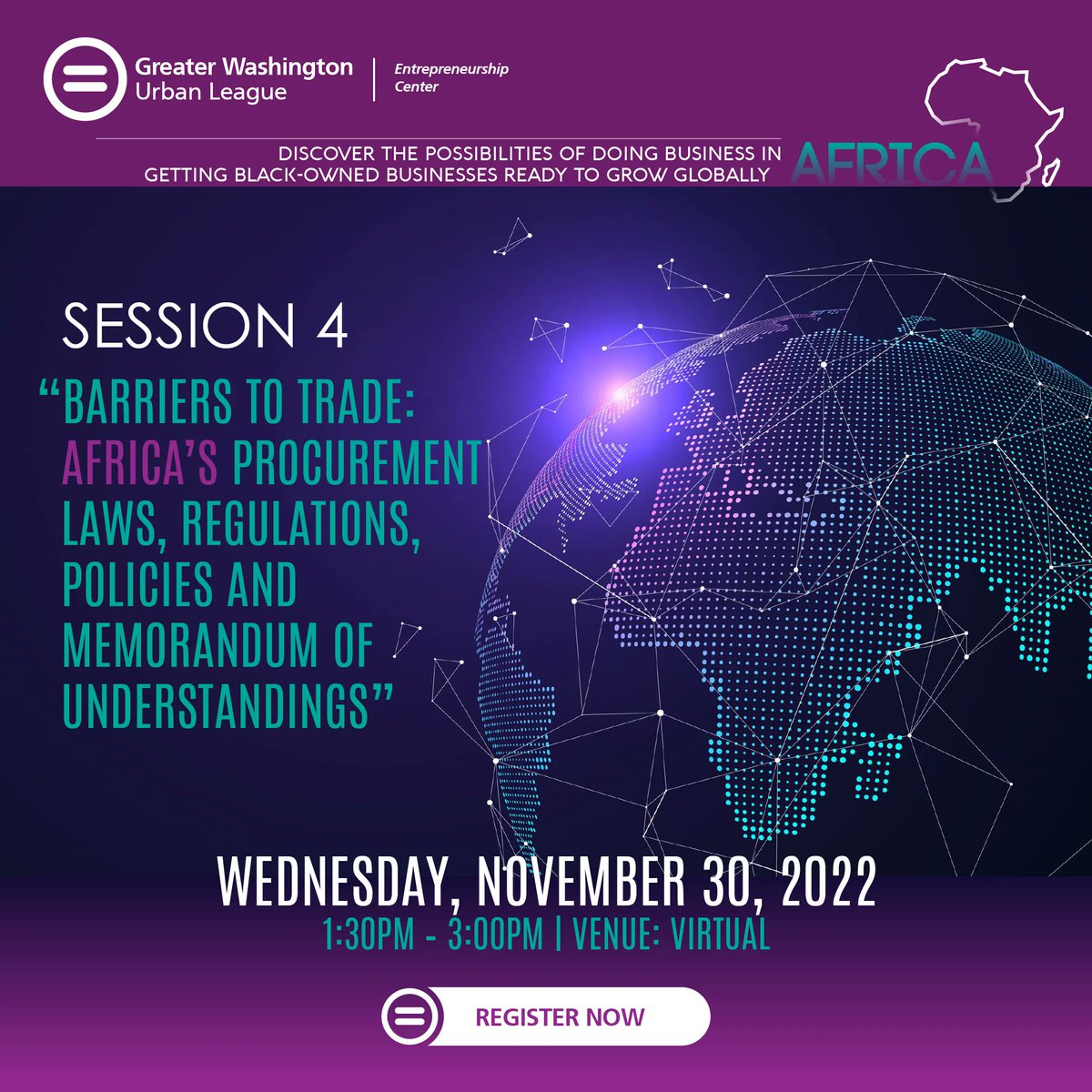 In Session 4 of the GWUL Entrepreneurship Center's Getting Black-Owned Small Businesses Ready to Grow Globally - AFRICA Workshop Series, you will learn business regulations, permit procedures, tax assessment rules, and customs procedures to move forward.

buff.ly/3sIZLxi