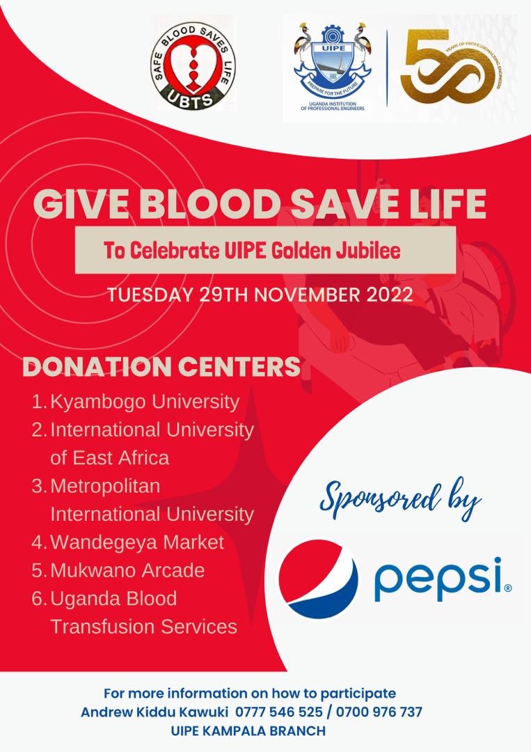 EngAMuhwezi's tweet photo. #UIPE@50: Friends, this is to invite you to participate in this noble cause as we celebrate UIPE@50. We also have regional donation centers which we shall share shortly. Let���s do it for humanity. We are targeting 5000Units of blood @UIPE_Uganda @ERBUganda https://t.co/Rspe3dnn4x