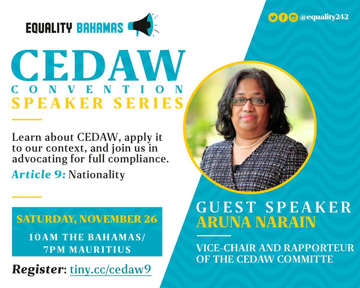 Equality242's tweet photo. Join the conversation with #CEDAW Vice Chair and Rapporteur about Article 9 on Nationality and how we can use it to push for gender-equal nationality law so women can pass on citizenship to their children+spouses.
https://t.co/2tp3Ss4p97
#BuildingGenderMachinery #TreatyBodies https://t.co/PIR0mGAbHh