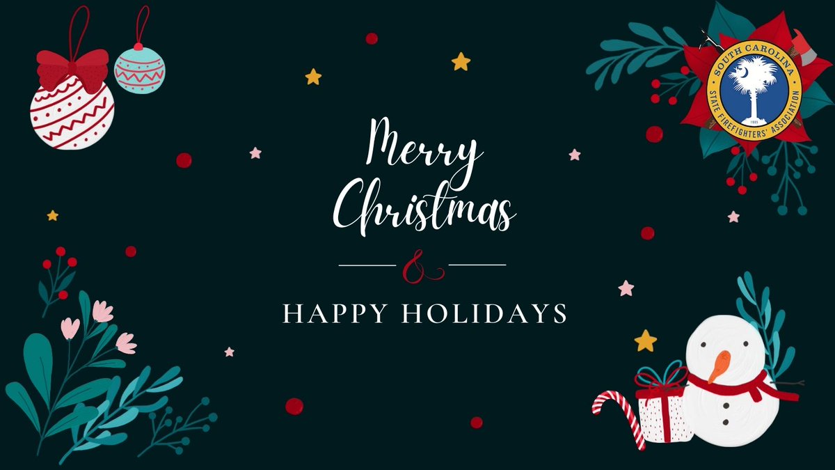 scfirefighters's tweet photo. Merry Christmas + Happy Holidays from your friends at the South Carolina State Firefighters' Association! Wishing you &amp; your loved ones a safe, happy holiday season. https://t.co/kfjzswgG4Q