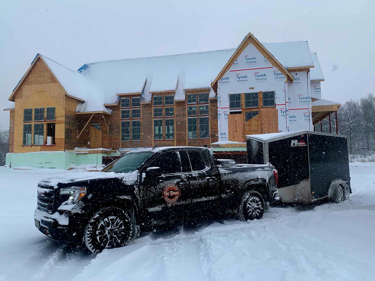 FinishesInc's tweet photo. We had a great time this past weekend working in Collingwood, ON.  No amount of snow was going to hold us back from helping out with this alluring new project!

#framing #construction #customhome #collingwood https://t.co/F4w2pmSQbg